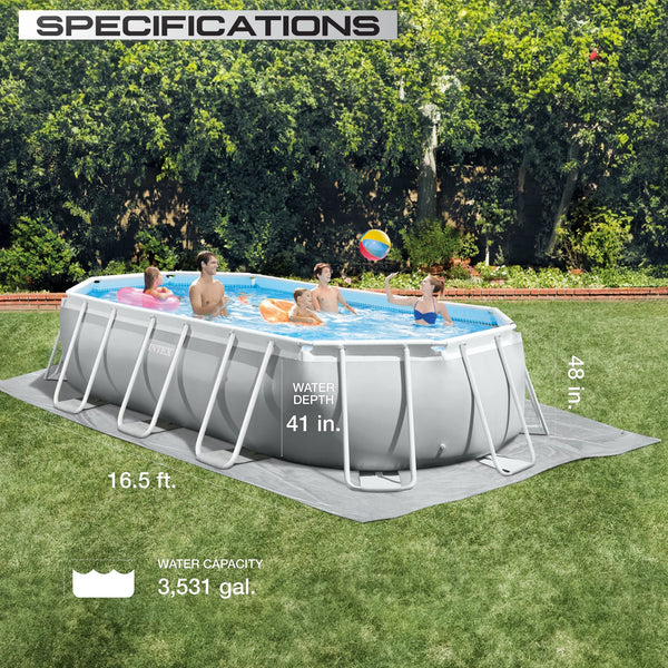 Intex 26795EH Prism Frame 16.5ft x 9ft x 48in Outdoor Above Ground Oval Pool Set with Pump, Cover and Ladder, Gray
