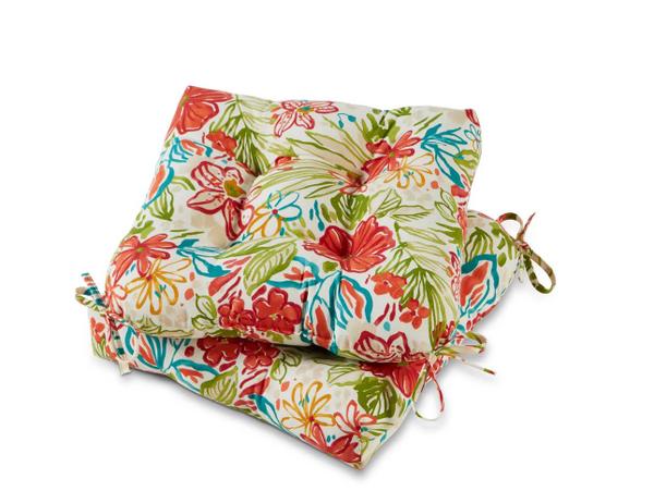 Breeze Floral 20 in. x 20 in. Tufted Square Outdoor Seat Cushion (2-Pack)