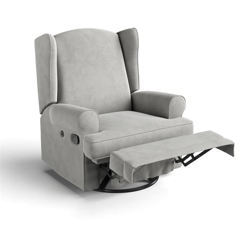 STORKCRAFT Serenity Wingback Upholstered Reclining Glider with USB-360-Degree Swivel Rocker Chair with 2 USB Charging Ports