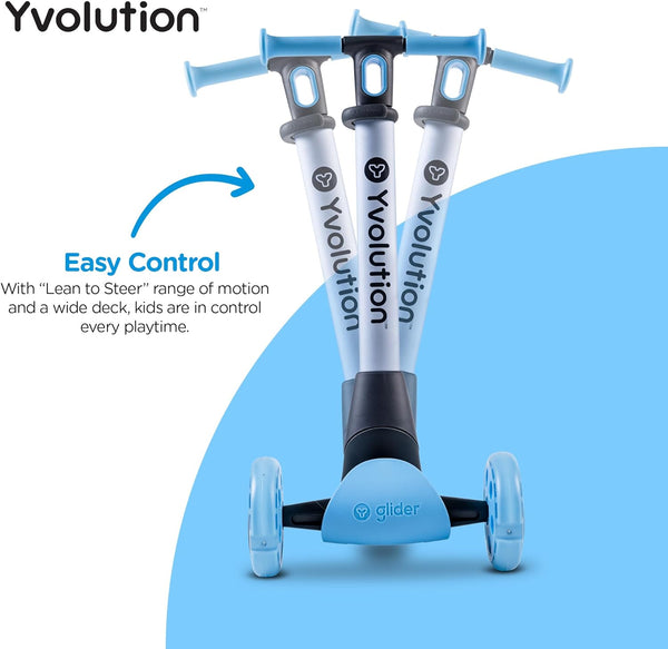 Yvolution Glider Nua Blue 3-Wheel Kids Scooter Light-Up Wheels Adjustable for Boys or Girls Age 3+