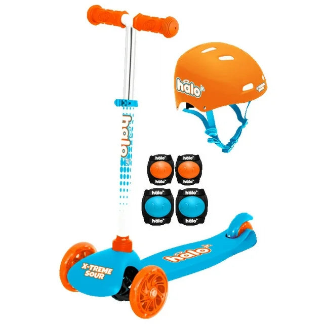 Halo Rise Above Jr. 3 Wheel Scooter Combo - Xtreme Sour Orange Scooter, Helmet & Pad Sets