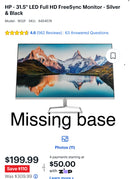 HP - 31.5" LED Full HD FreeSync Monitor - Silver & Black MISSING BASE