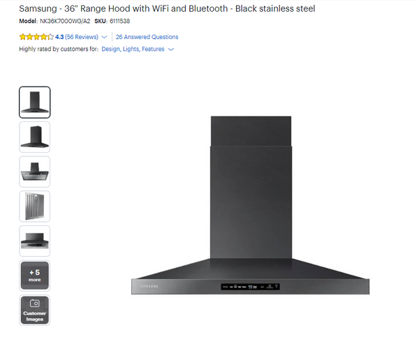 Samsung - 36" Range Hood with WiFi and Bluetooth - Black stainless steel Model:NK36K7000WG/A2