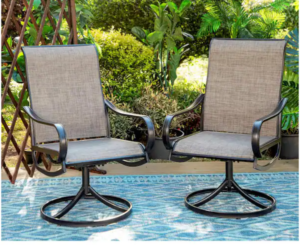 PHI VILLA Black Swivel Textilene Metal Patio Outdoor Dining Chair (2-Pack)