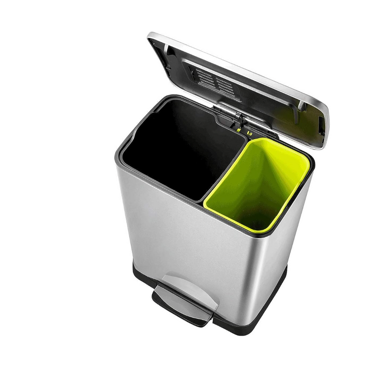 EKO Trash Can NeoCube Brushed Stainless Steel Recycle Pedal Step Bin, 28L + 18L