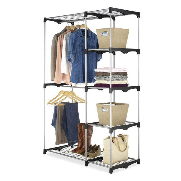 Whitmor Double Rod Closet System, Silver and Black