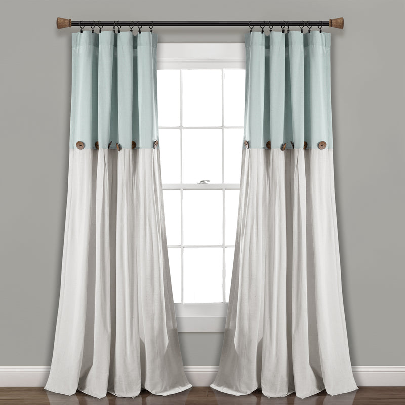 Lush Decor Linen Button Button 84" x 40" Solid Blue Cotton Blend 3" Rod Pocket Single Window Panel