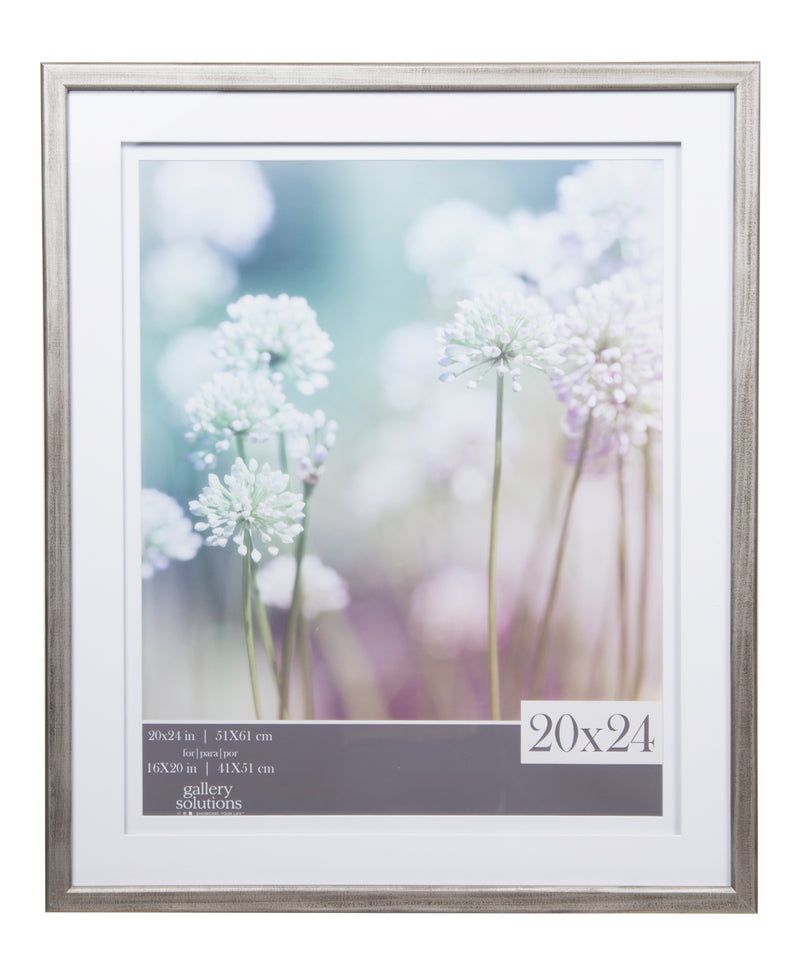 GALLERY SOLUTIONS 20x24 Grey Wood Frame with Double White Mat For 16x20 Image