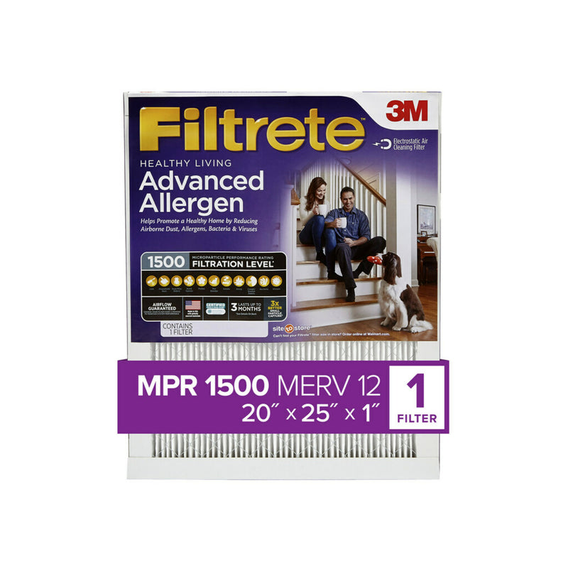 Filtrete 20x25x1, Healthy Living Advanced Allergen Reduction HVAC Furnace Air Filter, 1500 MPR, 1 Filter