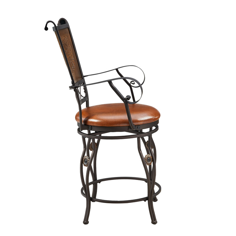 Powell Big & Tall Copper Stamped Back Bar Stool with Arms, Bronze