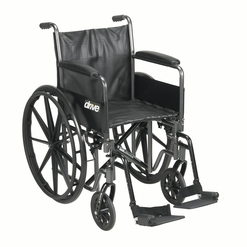 Drive Medical Silver Sport 2 Wheelchair, Detachable Full Arms, Swing away Footrests, 18" Seat