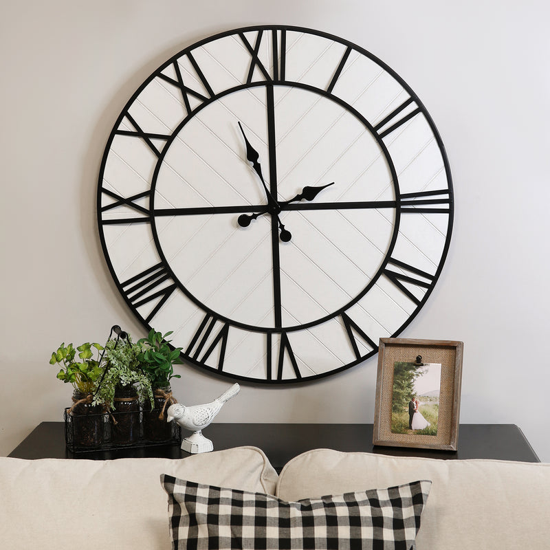 Stratton Home Decor Oversized 31 inch Henry Black and White Wood Wall Clock