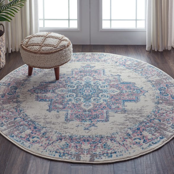Nourison Grafix Traditional Persian Ivory/Pink 5'3" ROUND Area Rug