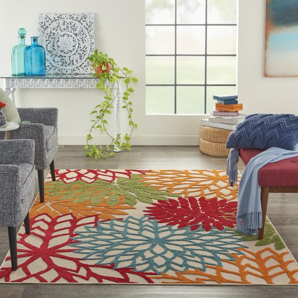 Nourison Aloha Indoor/Outdoor Tropical Floral Green 3'6" x 5'6" Area Rug