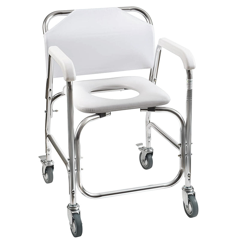 DMI Rolling Shower and Commode Transport Chair with Wheels and Padded Seat