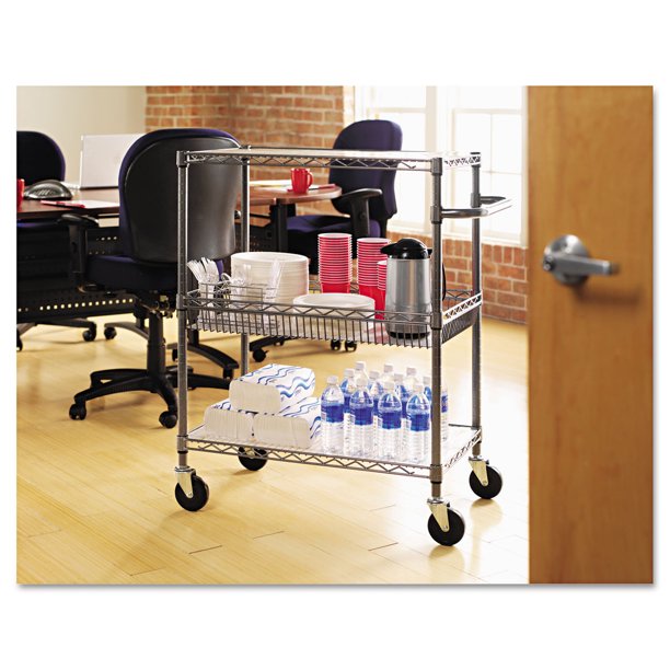 ALERA Three-Tier Wire Rolling Cart, 34w X 18d X 40h, Black Anthracite