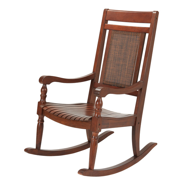 New Mainstays Mahogany Rocking Chair with Sling Back, Natural Brown (4256672284739)