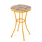 Brienne Outdoor Ceramic Tile Round Side Table with Iron Frame, Yellow