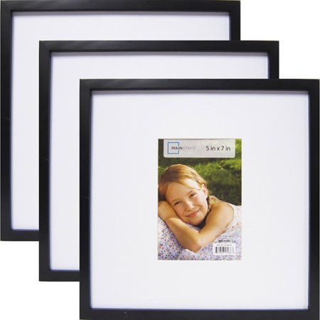 Mainstays 13" x 13" Matted to 7" x 5" Linear Frame, Black, 3-Pack