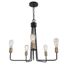 5-Light Black and Antique Brass Chandelier with Vintage Edison Bulbs