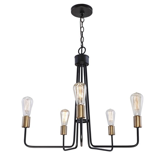 5-Light Black and Antique Brass Chandelier with Vintage Edison Bulbs