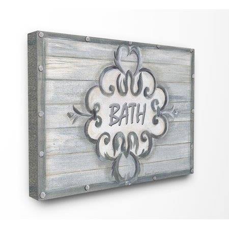 The Stupell Home Decor Collection Bath Grey Bead Board with Scroll Plaque Bathroom XXL Stretched Canvas Wall Art, 30 x 1.5 x 40 (1970630492227)