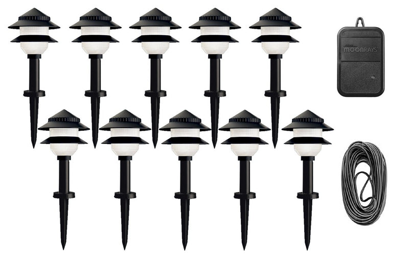 Moonrays 95534 Black Solar Path Lights In Tiered Design (Low Voltage 10-Fixture Kit)