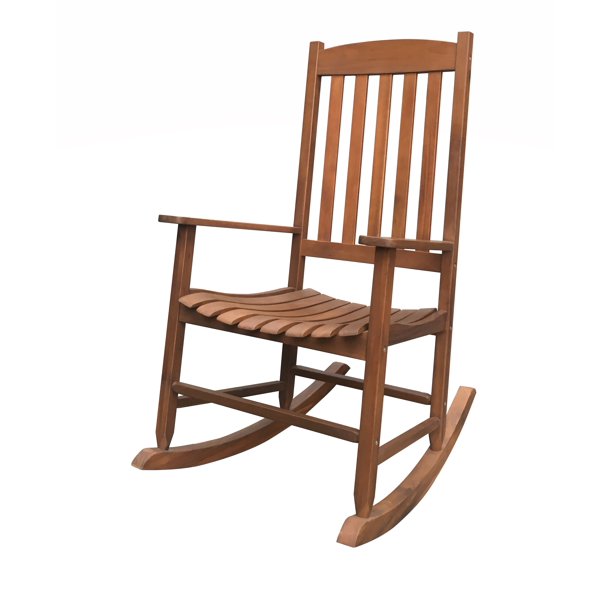 Mainstays Outdoor Wood Porch Rocking Chair, Natural Yellow Color, Weather Resistant Finish