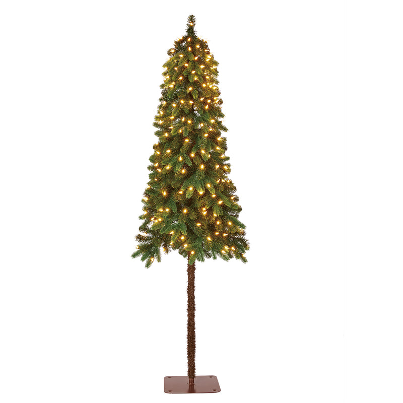 Home Heritage True Bark 6 Foot Slim Artificial Christmas Tree with White Lights
