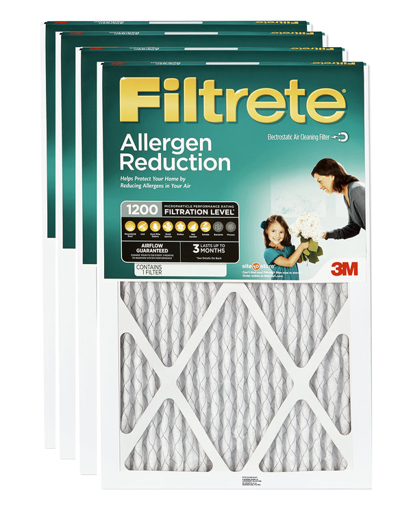 Filtrete 20x30x1, Allergen Reduction HVAC Furnace Air Filter, 1200 MPR, Pack of 4 Filters (2046656610371)