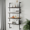 Theo 4-Shelf Bookcase Floating Wall Mount Natural Wood Industrial Pipe Metal Frame, Nutmeg/Black