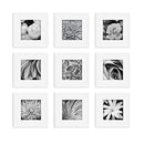 Gallery Perfect 9 Piece White Square Photo Frame Gallery Wall Kit with Decorative Art Prints and Hanging Template