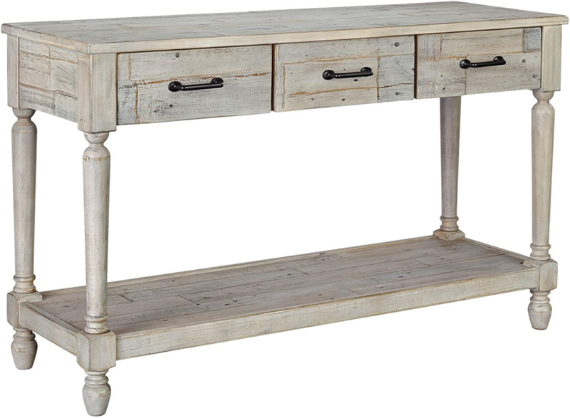 Signature Design by Ashley - Shawnalore Sofa Table w/ Fixed Shelf, Whitewash Wood