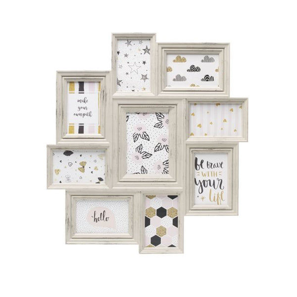 Melannco 9 Opening Collage Frame, 23X21 Inches, Distressed Cream