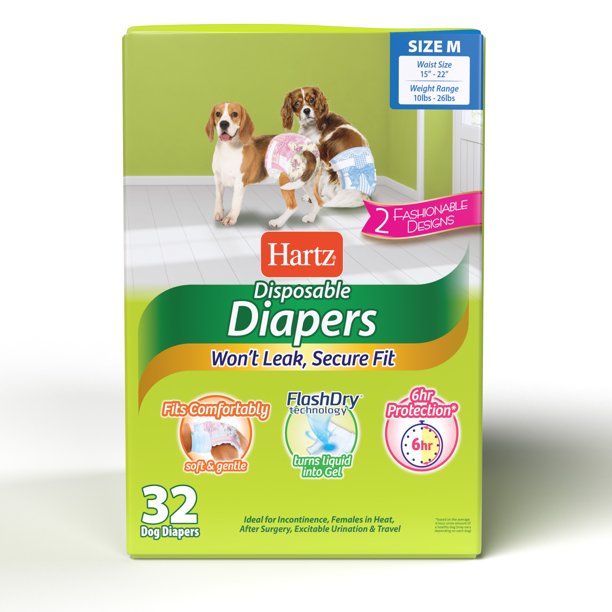 Hartz Disposable Dog Diapers for Female and Male Dogs or Puppies | Superior Leak Proof Protection | Size M | Pack of 32