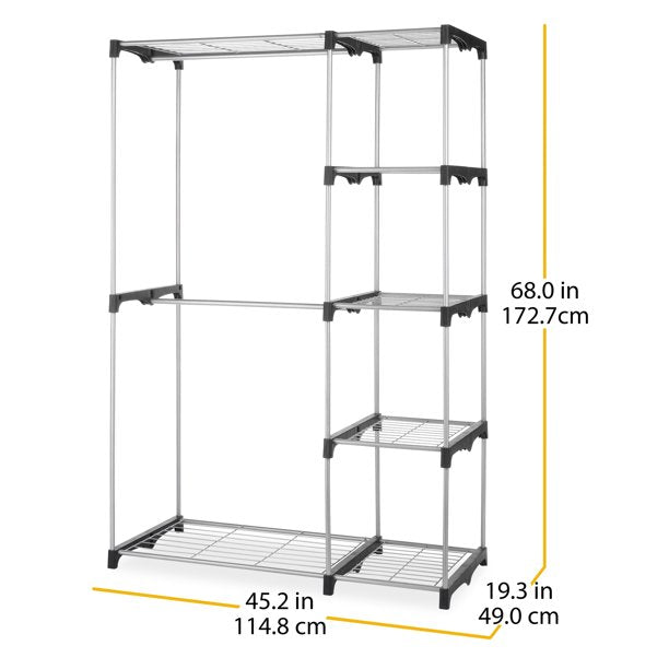 Whitmor Double Rod Closet System, Silver and Black