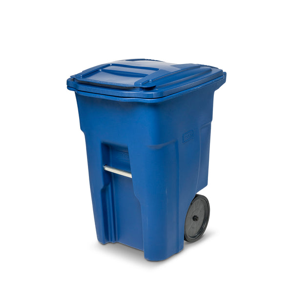Toter 48 Gal. Blue Outdoor Trash Can with Quiet Wheels and Lid