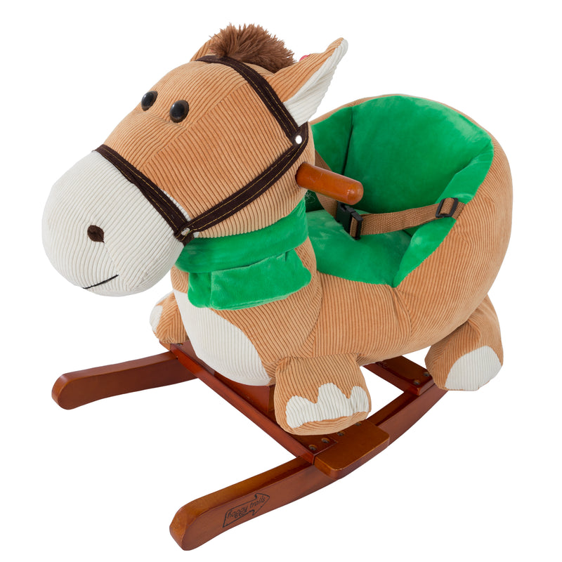 Rocking Horse Plush Animal on Wooden Rockers with Seat & Seat Belt and Sounds, Ride on Toy for Babies 1-3 Years, by Happy Trails