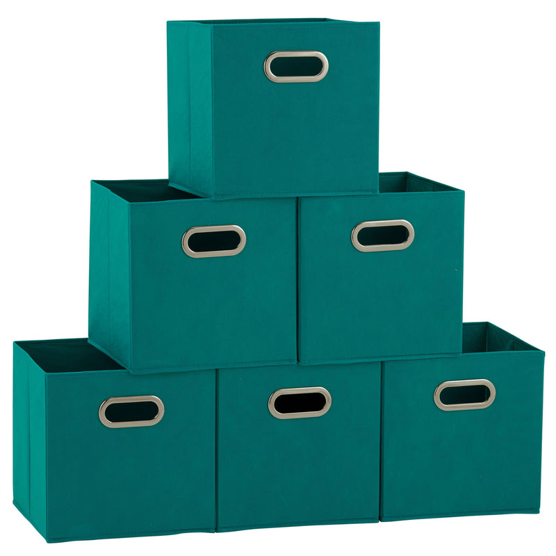 Household Essentials Open Fabric 11 x 11 Storage Cube Bins, Aqua, Set of 6