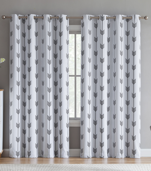 52" x 63" HLC.ME Arrow Print Thermal Room Darkening Set of 2 Window Curtain Panels, White/Grey