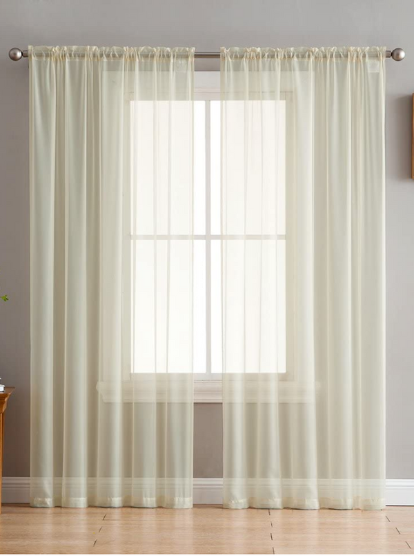 54"W x 63"L HLC.ME Beige Sheer Voile Window Treatment Curtain Panels, Set of 2