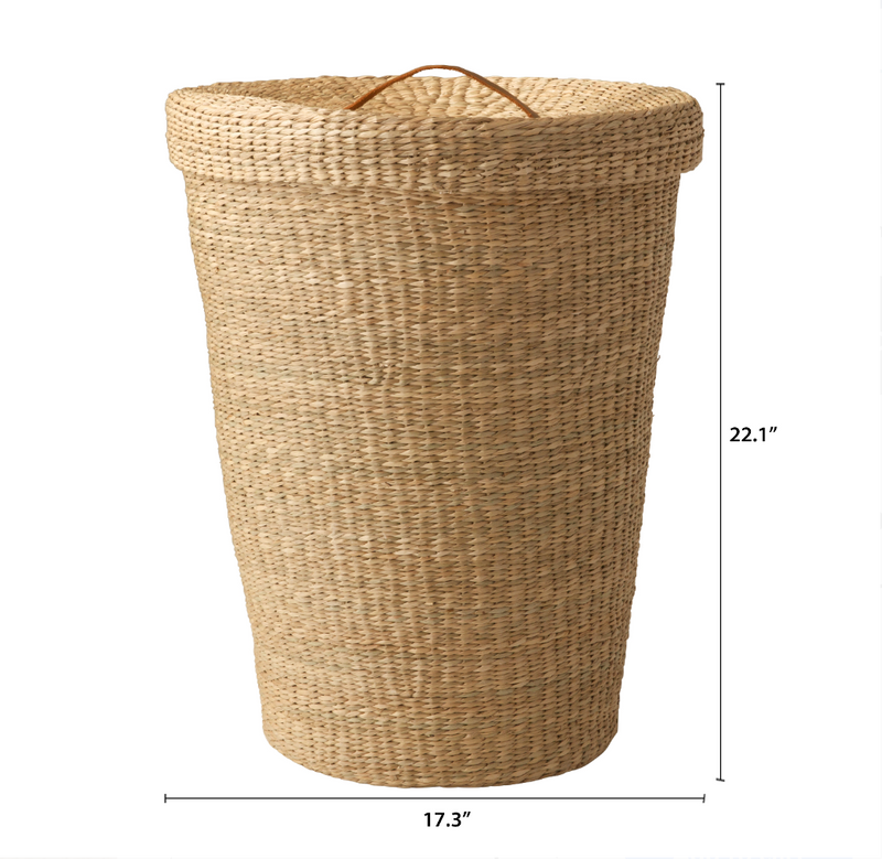 MoDRN Naturals Floppy Seagrass Laundry Basket and Lid with Leather Handle