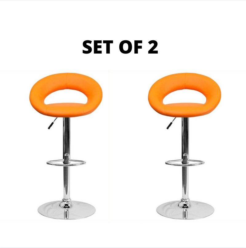 SET OF 2 Contemporary Vinyl Rounded Back Adjustable Height Barstool with Chrome