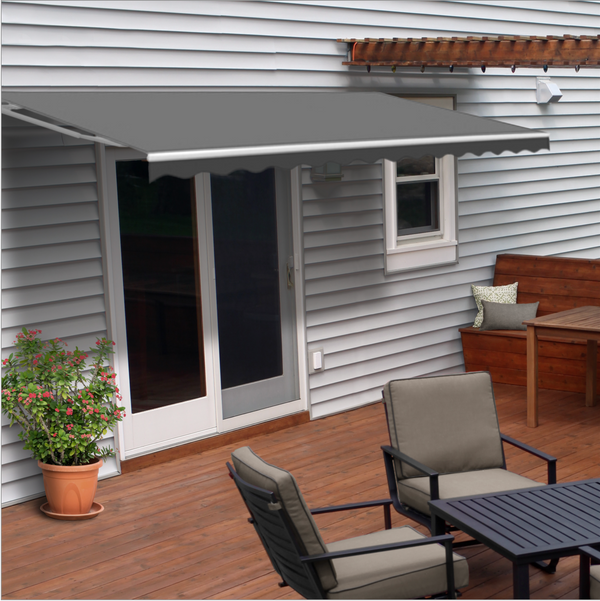 (Doesn't include fabric) Retractable White Frame Patio Awning FRAME - 10 x 8 Feet - Gray