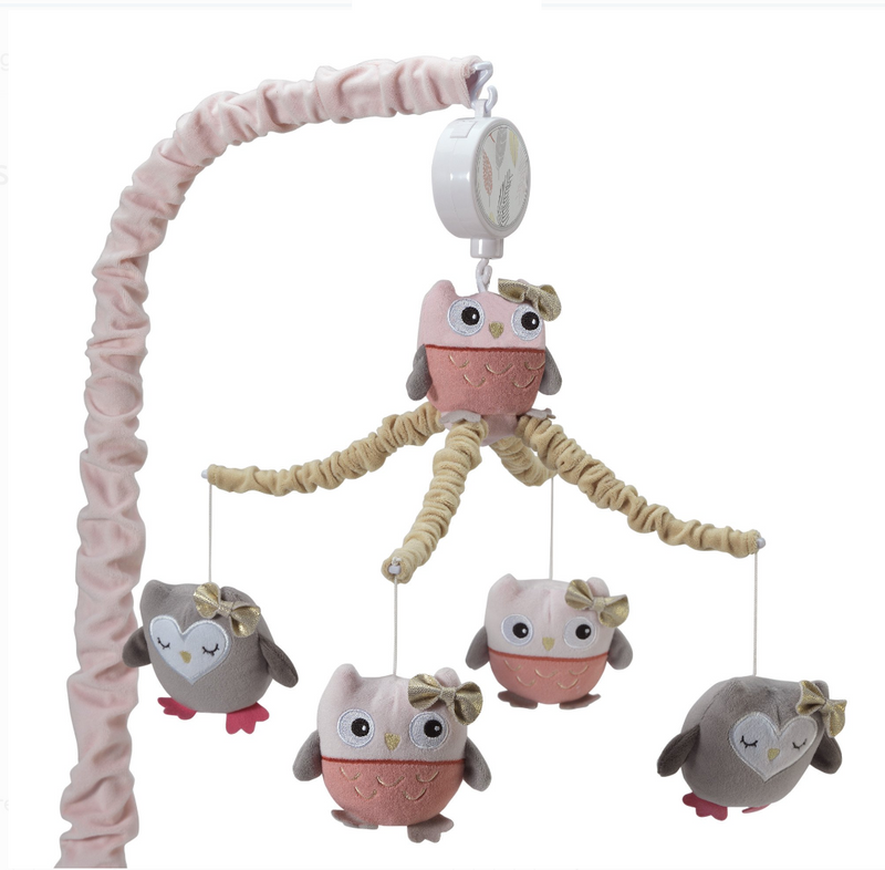 Lambs & Ivy Family Tree Pink/Gray/Tan Owl Musical Baby Crib Mobile