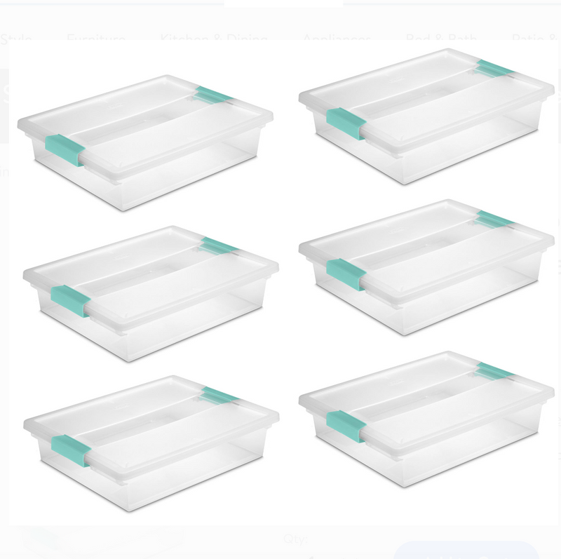 Sterilite Large File Clip Box Clear Storage Containers with Lid (6 Pack) (14" x 11" x 3.25")