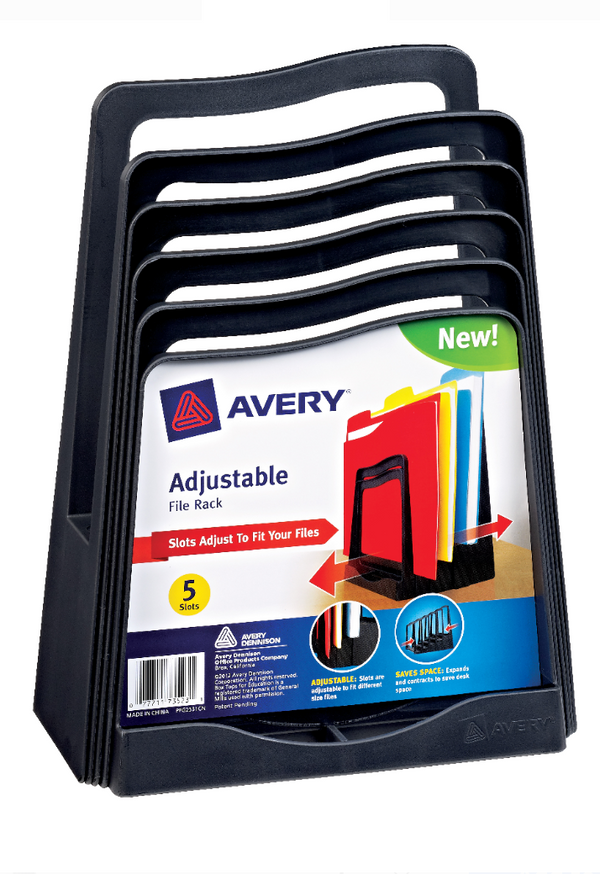Avery Adjustable File Rack, Five Slots, Black (73523)