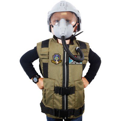 Hero Force Jet Pilot Deluxe Set Includes Vest and Helmet, Polyester, Plastic, Adjustable Mask and Helmet