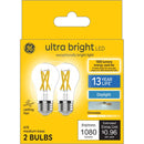 GE Ultra Bright LED Ceiling Fan Light Bulbs, 100 Watt Eqv, Daylight, Medium Base, 2pk