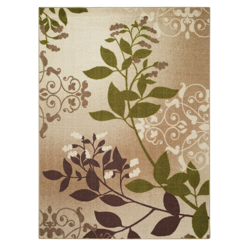 7'6"x10' Mainstays Belvedere Traditional Leaves Print Area Rug, Tan